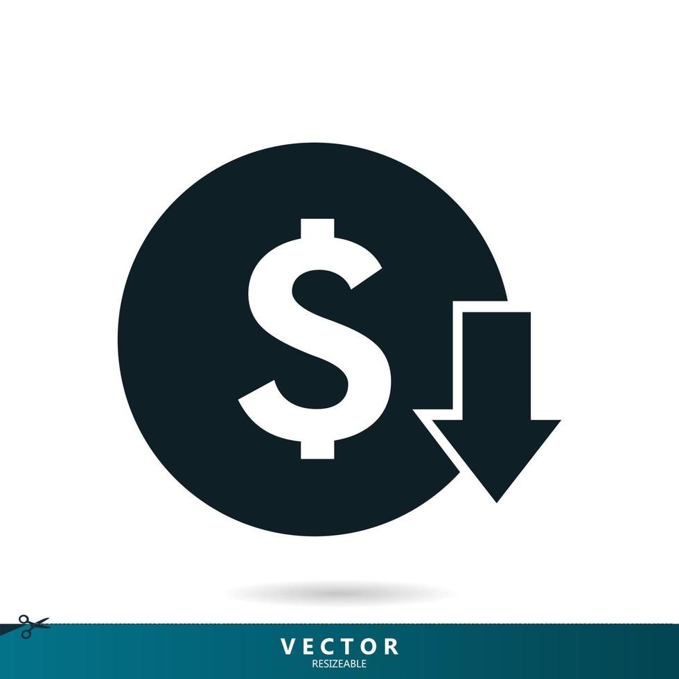 Symbol für Kostensenkungssymbol. Dollar nach unten Symbol Symbol Vektor. auf weißem Hintergrund. eps10 vektor