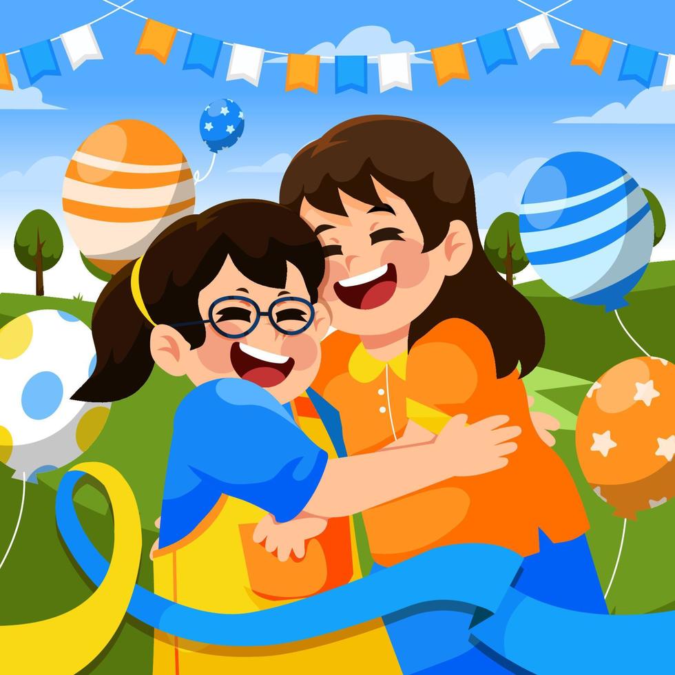 barndomsvän kramar varandra på World Downs syndrom-firande vektor
