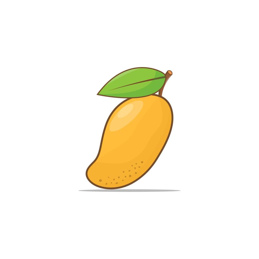 Mangofrucht mit großen grünen Blättern auf einem weißen Hintergrund. Designelemente, Logovorlagen, vegetarische Menüdekoration. flache stilillustration vektor