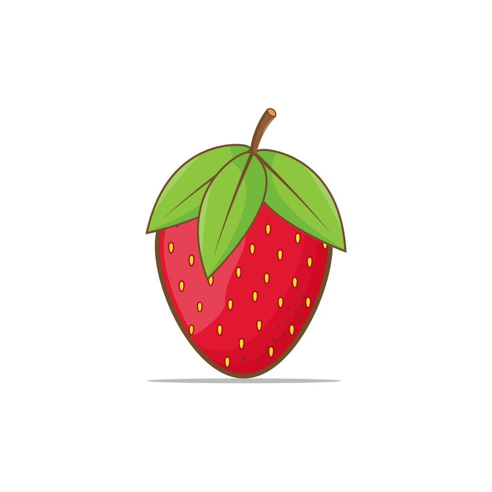jordgubbsfrukt med stora gröna blad isolerad på en vit bakgrund. designelement, logotyp mallar, vegetarisk meny dekoration. platt stil illustration vektor