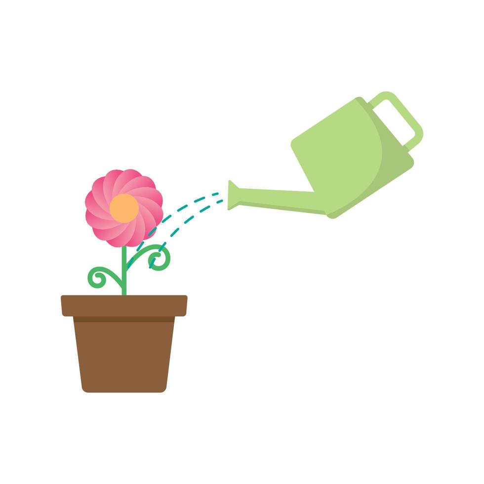 Bewässerung Blumenpflanze flache Design-Vektor-Illustration vektor