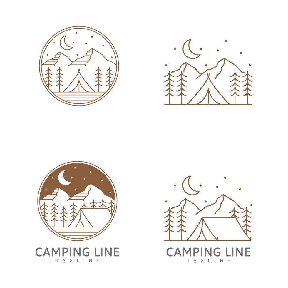Sammlung Camping Logo oder Illustration im Linienstil Vektor