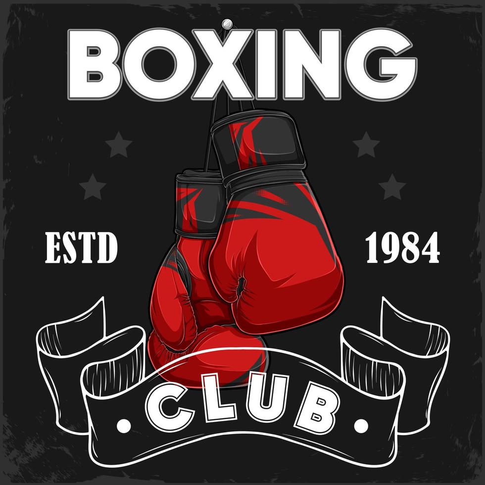 vintage boxningsakademi, klubbar och tävlingar affisch med boxningshandskar vektor