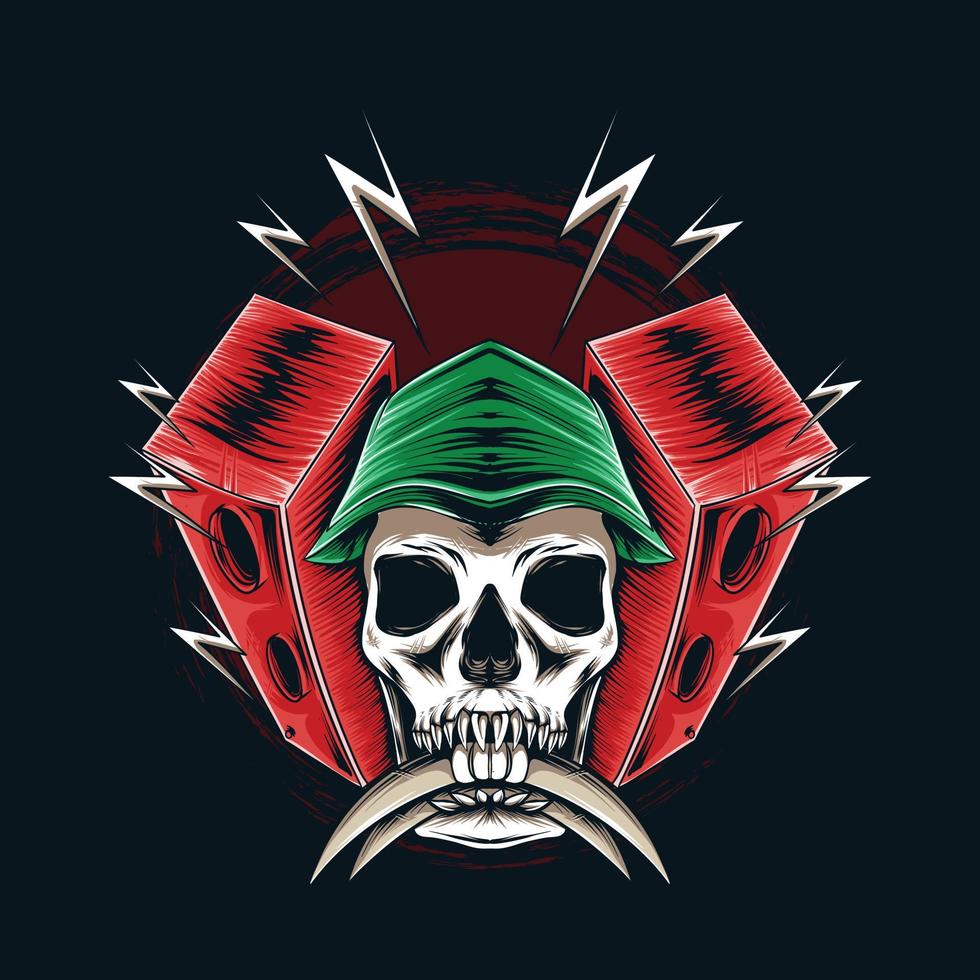 Totenkopfillustration mit Musik für T-Shirt-Design und Druck vektor