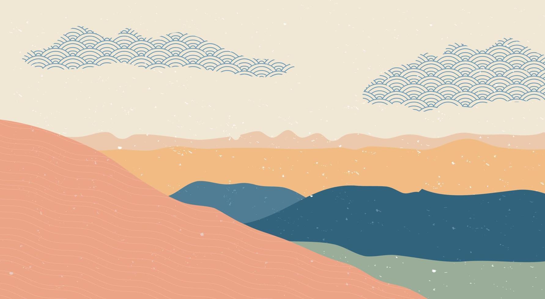 uppsättning av mitten av århundradet modern minimalistisk. abstrakt natur, hav, himmel, sol, rock bergslandskap affisch. geometrisk landskap bakgrund i skandinavisk stil. vektor illustration
