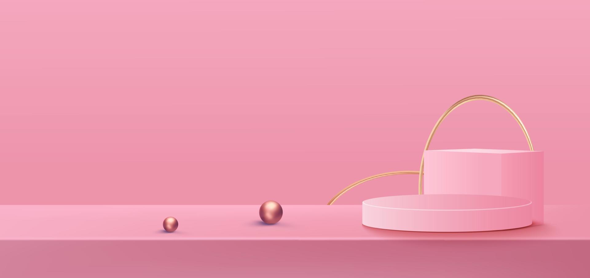 3D-Rosa-Podest-Hintergrund-Vektorkonzept, geeignet für romantisches Hintergrunddesign, Vorlage, Valentinstag-Banner vektor