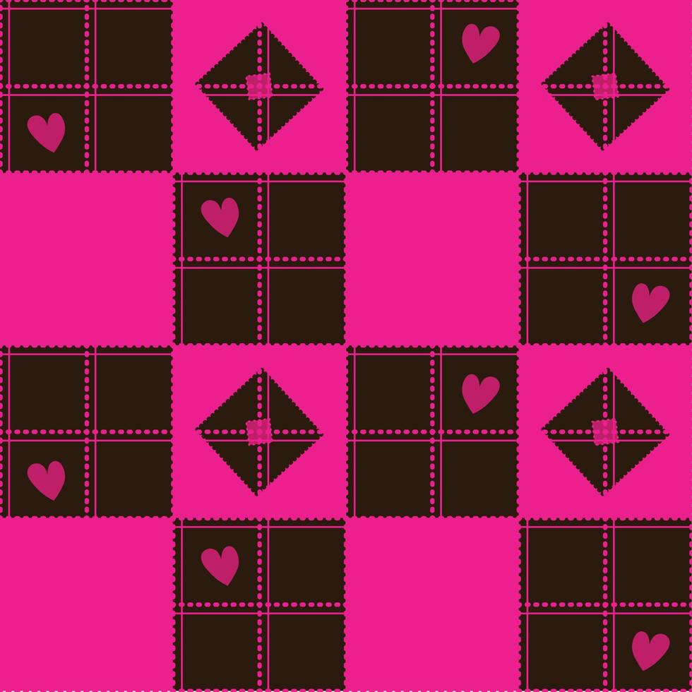 Schachbrett rosa braunes Herz Valentinstag Hintergrund vektor