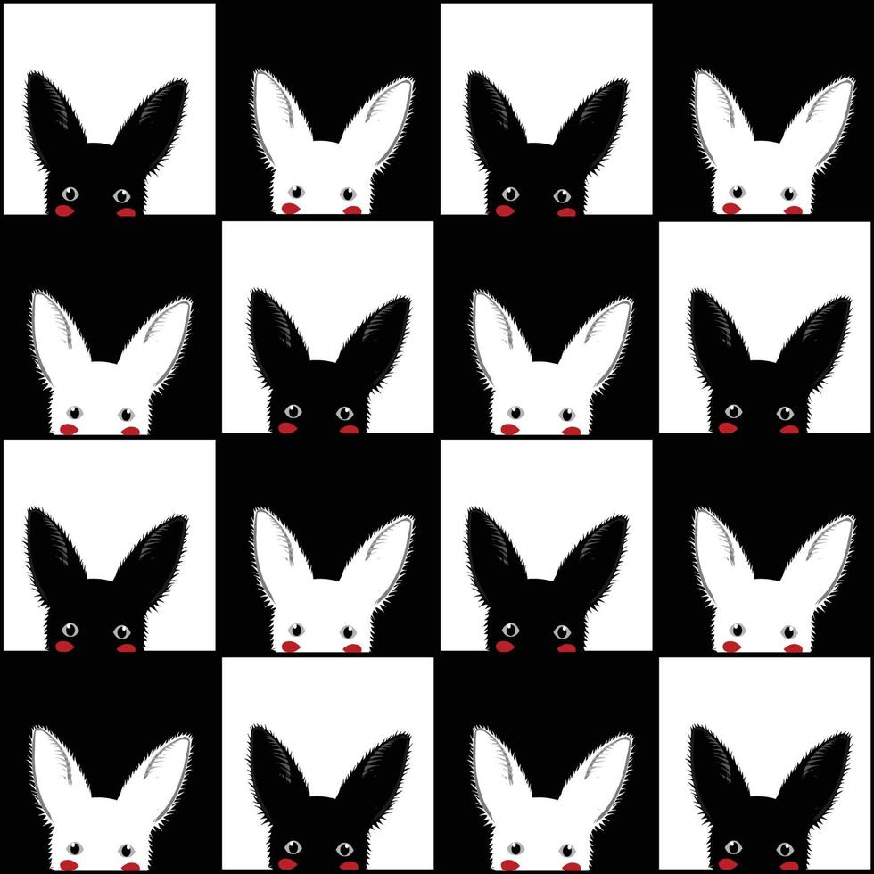 schwarz weißer Hase Schachbrett Hintergrund vektor
