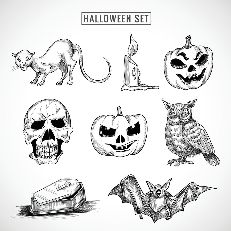 handritad halloween element set skiss design vektor