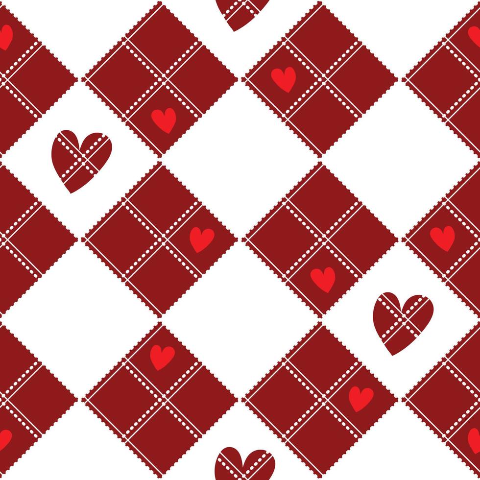 diamant schackbräde rött hjärta valentine bakgrund vektor