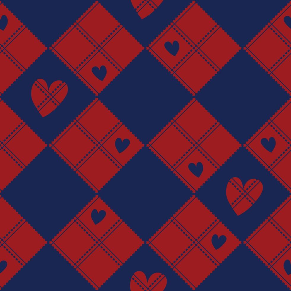 Diamant Schachbrett rot marineblau Herz Valentinstag Hintergrund vektor