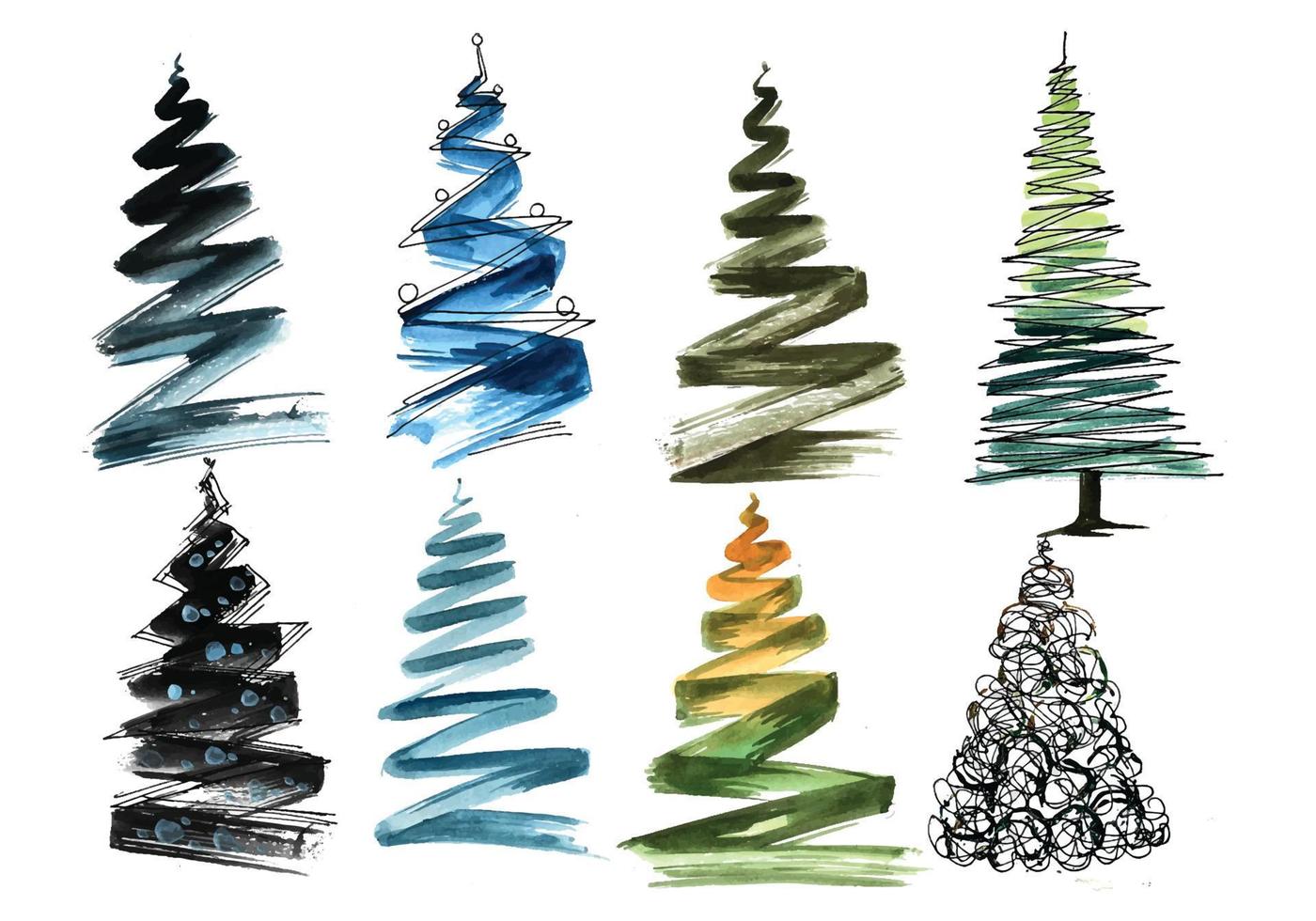Dekoratives Weihnachts-Aquarell-Bäume-Set-Design vektor