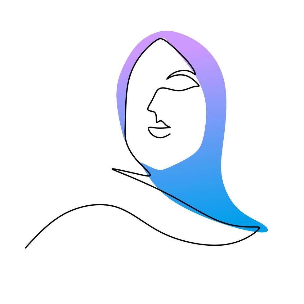 durchgehend eine einzige Linie blauer Hijab-Frau vektor