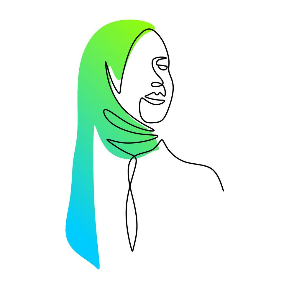 kontinuerlig en enda rad av grön blå hijab kvinna vektor