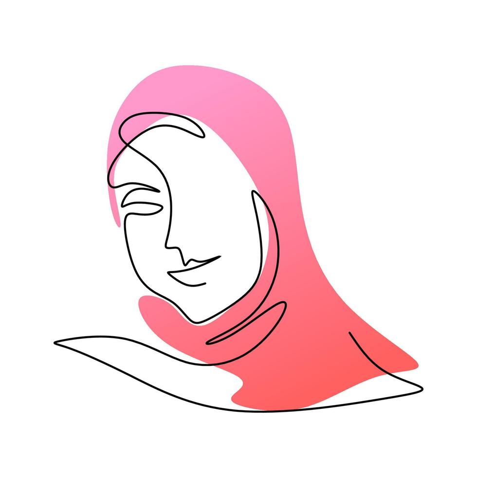 durchgehend eine einzige Linie rosa Hijab Frau vektor