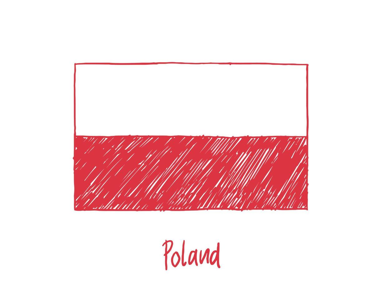 Polen flagga markör eller pennskiss illustration vektor
