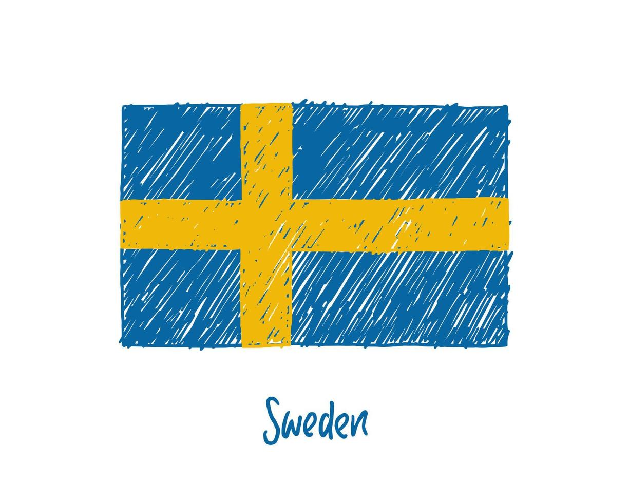 sverige flagga markör whiteboard eller pennskiss illustration vektor