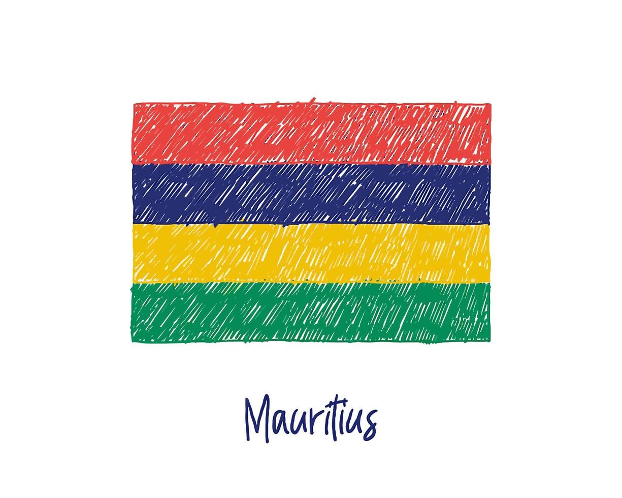 Mauritius flagga markör eller pennskiss illustration vektor