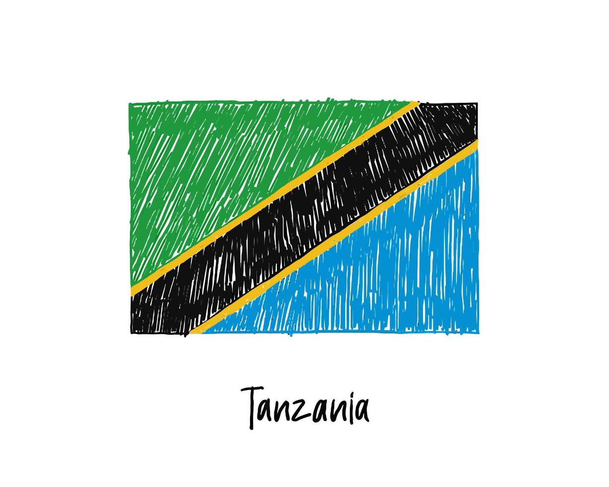 tanzania flagga markör whiteboard eller pennskiss illustration vektor
