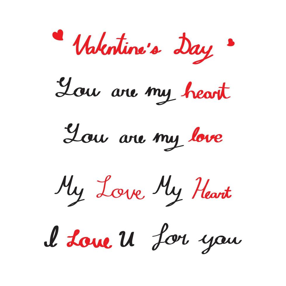 Alla hjärtans dag romantiska handskrivna handritade citat och text om kärlek vektor