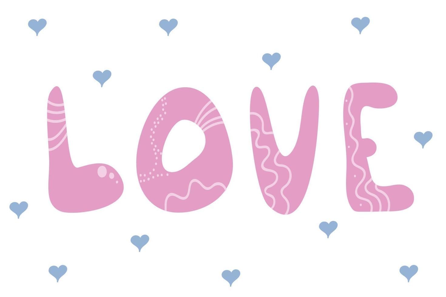 kärlek ord handritad bokstäver. modern kärlekstext. rosa färg text. härligt tryck för t-shirt vektor