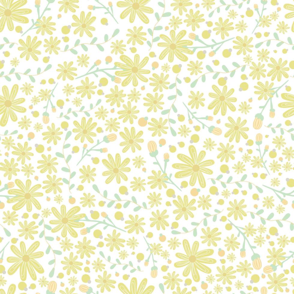 blommönster. vackra blommor på vit bakgrund. tryck med små gula blommor. dumt tryck. sömlös konsistens. söta sommarblommor. elegant mall för fashionabla skrivare vektor