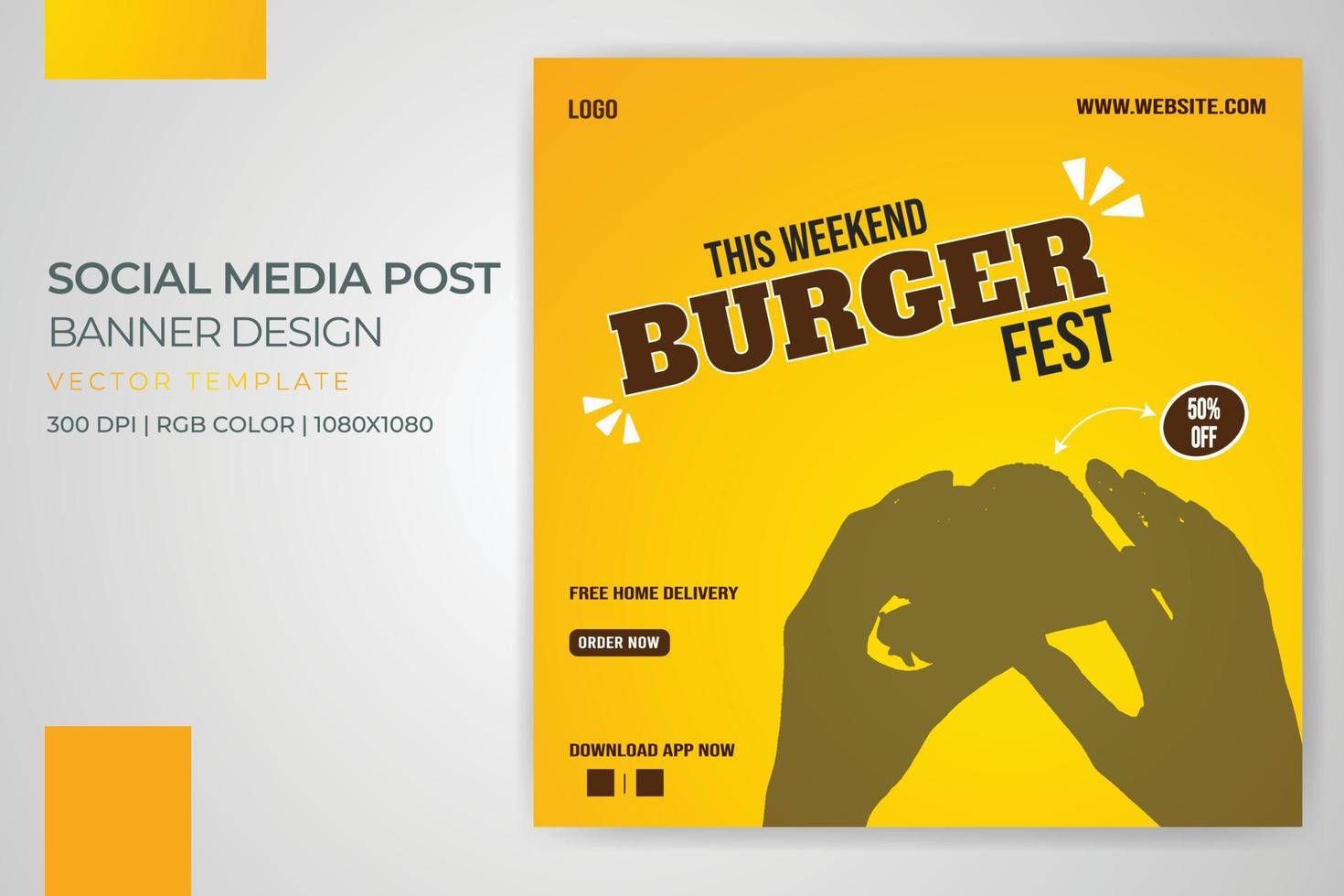 Burger Fest Essen Menü Banner Social Media Post Vektor Vorlagendesign