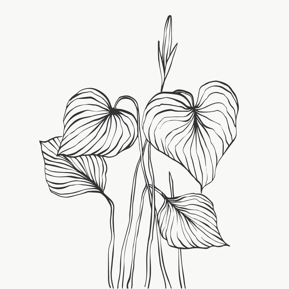 monstera lämnar linjekonst. abstrakt modern eller minimal växtlinje. perfekt för heminredning som affischer. vektor illustrationer design