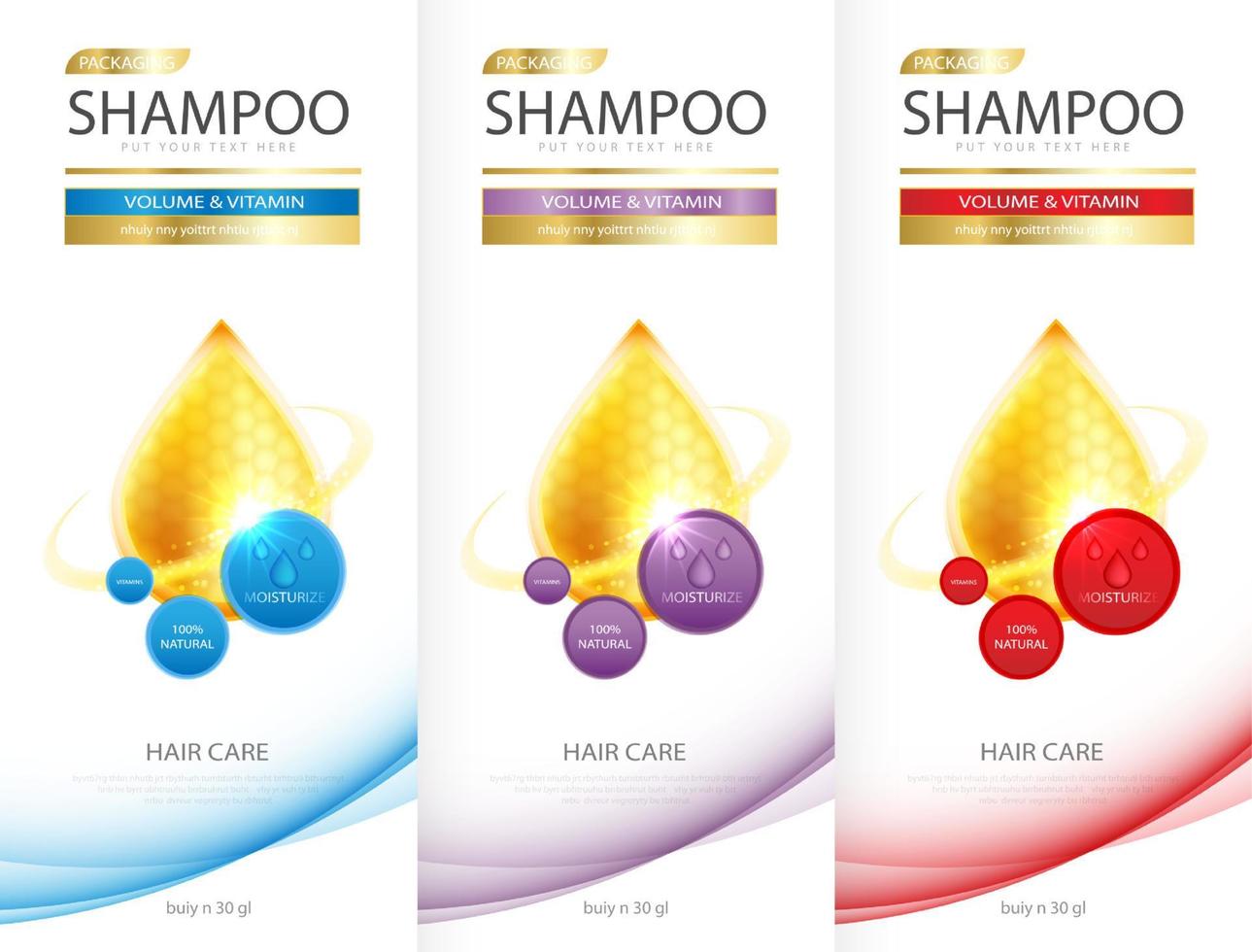 Haarpflege-Design von Shampoo. kosmetik für design die effekte von schutz und glanz und glanz der haare auf ein helles. Vektor-Illustration. vektor