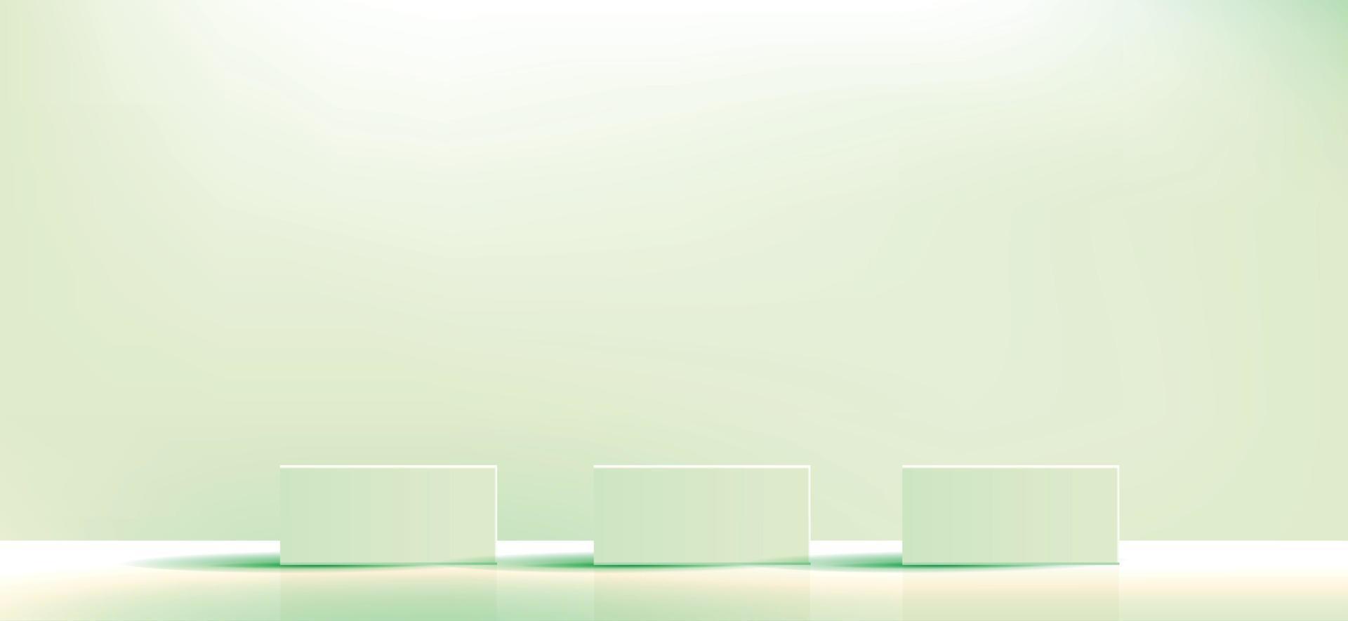 grön geometrisk podium kvadrat och minimala lådor. tom monter för kosmetisk produktpresentation. modemagasin. vektor illustration design.