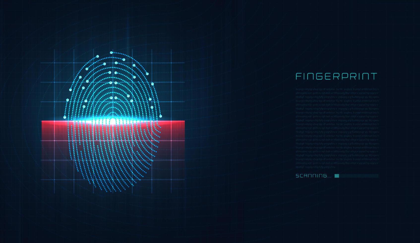 laserskanning av fingeravtryck av digital biometrisk säkerhetsteknik. låg poly tråd kontur geometrisk. illustration vektor design.