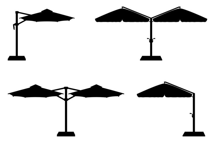stort solparaply för barer och kaféer på terrassen eller stranden svart skiss silhuett vektor illustration