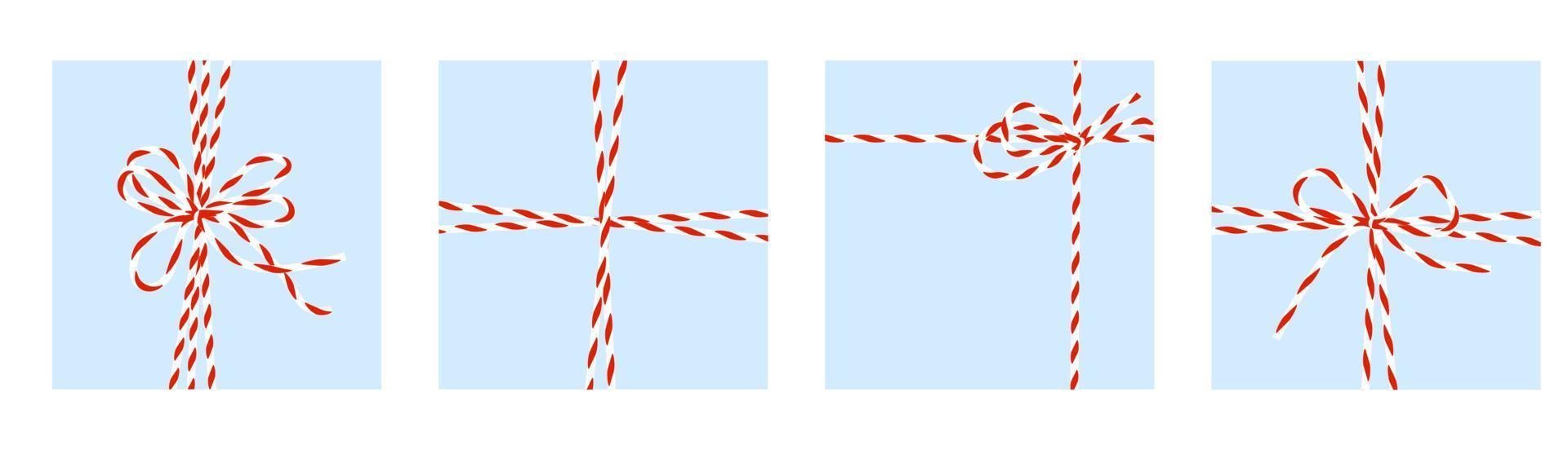 vit röd sladd med rosett. garn för att slå in julklappar. illustration vektor isolerade.