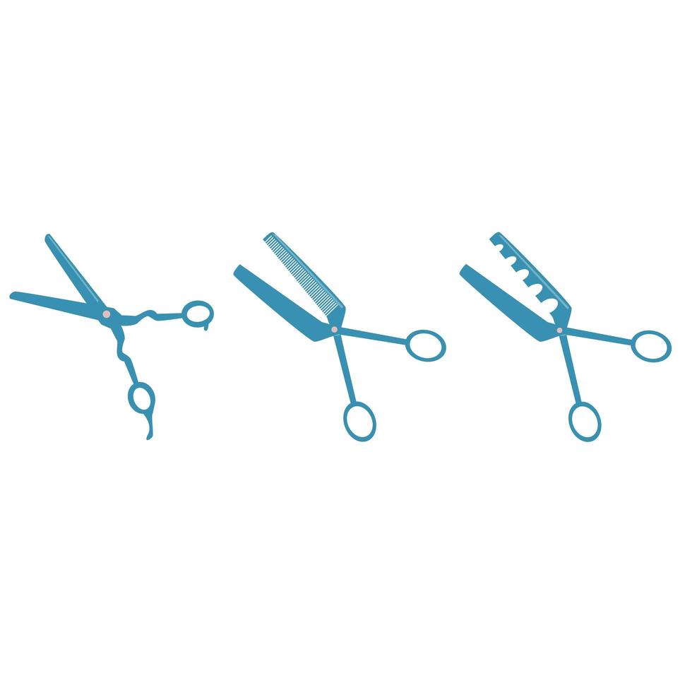 set med olika hårsaxar. frisör verktyg platt isolerad ikon vektor