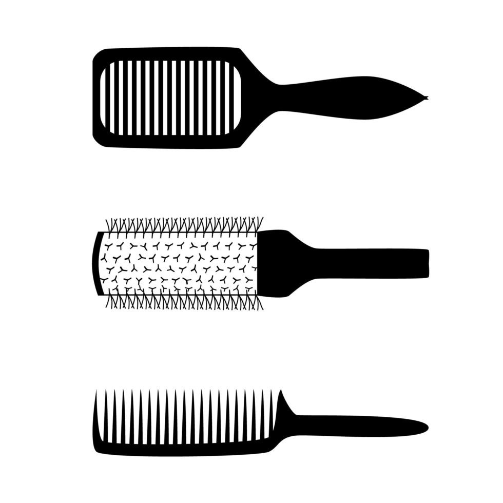 Set mit verschiedenen Haarkamm und Bürste. Friseur Werkzeug Umriss isoliertes Symbol vektor