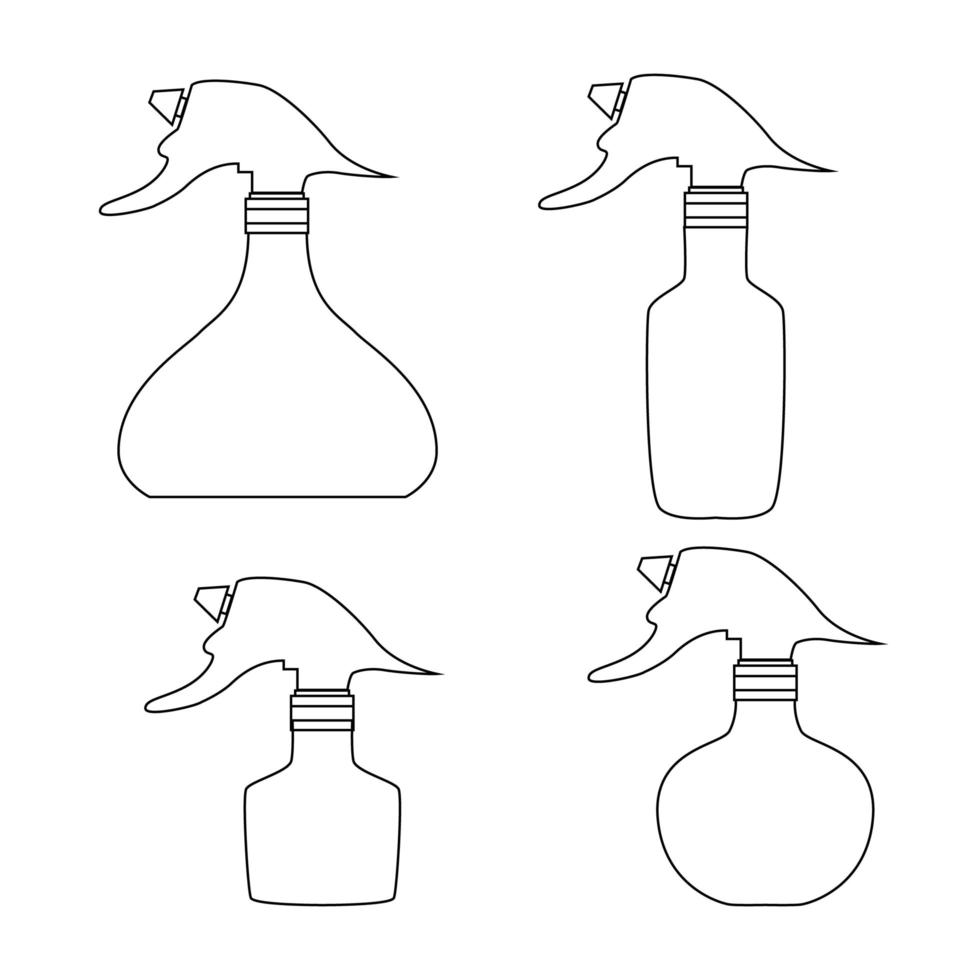 Set mit unterschiedlicher Sprühflasche. Friseur Werkzeug Umriss isoliertes Symbol vektor