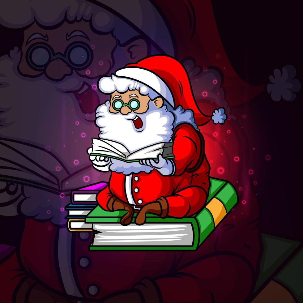 Der Weihnachtsmann liest das Buch eSport-Logo-Design vektor