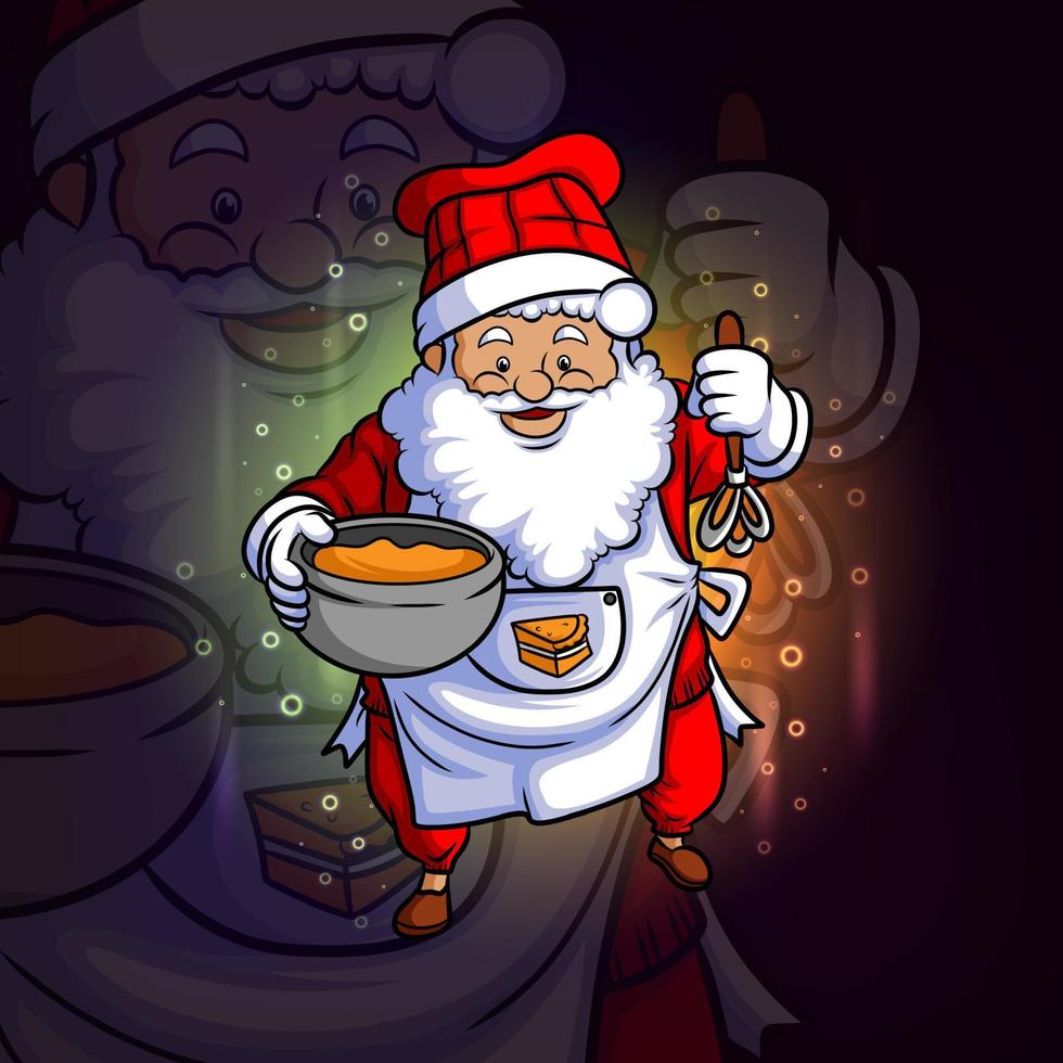 der chef weihnachtsmann esport logo design vektor