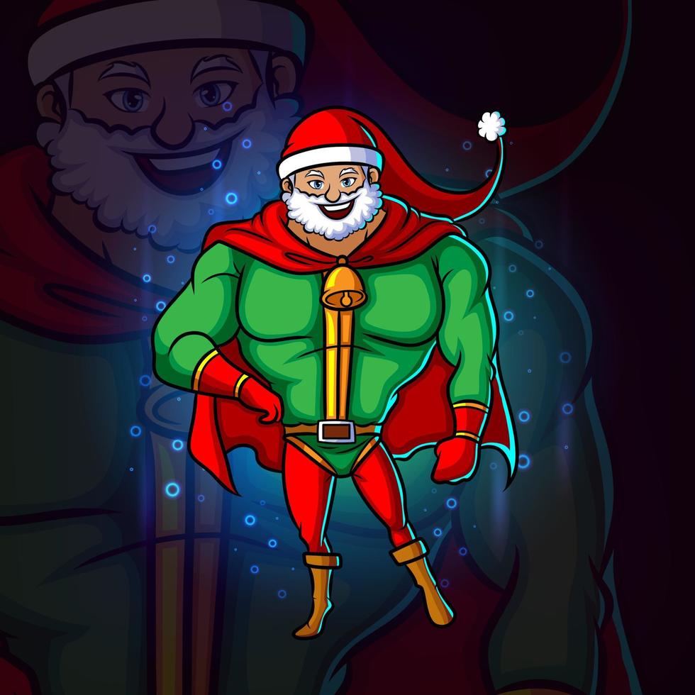 der coole superheld von santa esport logo design vektor