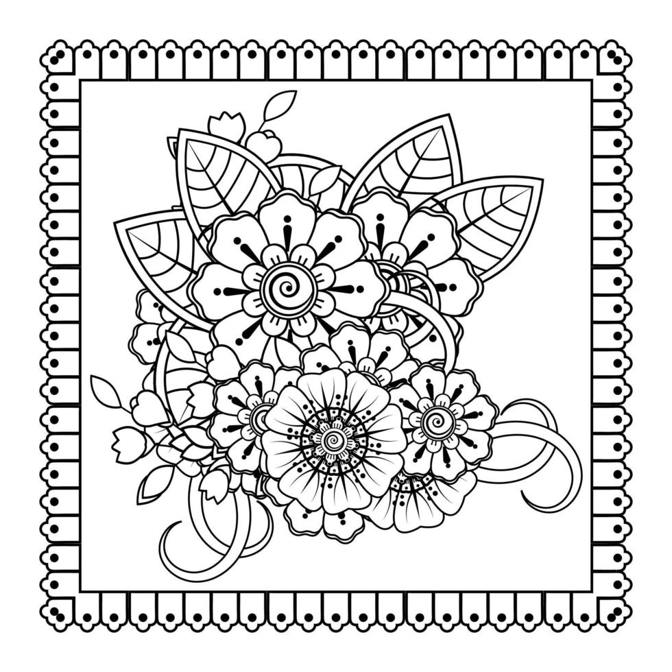 Mehndi-Blume für Henna, Mehndi, Tätowierung, Dekoration. dekoratives Ornament im ethnisch-orientalischen Stil, Doodle-Ornament, Umrisshand zeichnen. Malbuchseite. vektor