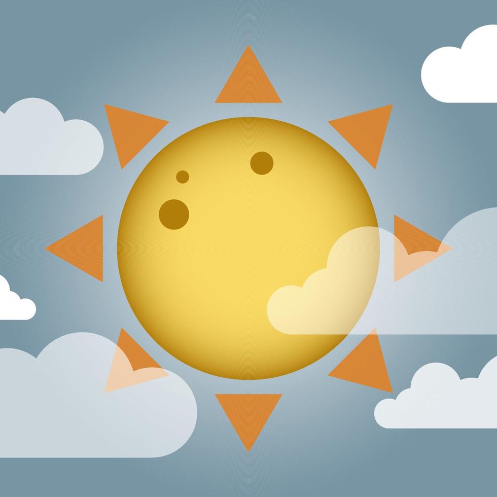 tecknad sol med moln och blå himmel vektor