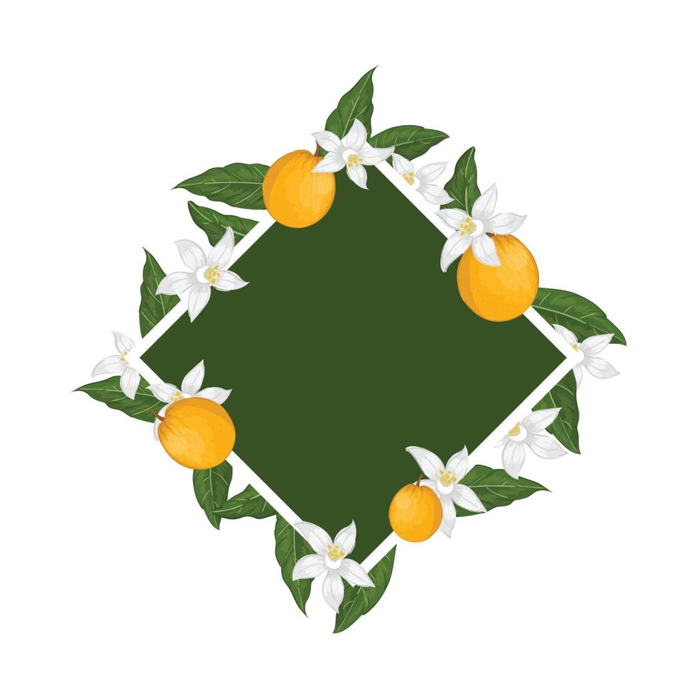 orange blommig ram med vitt och grönt vektor