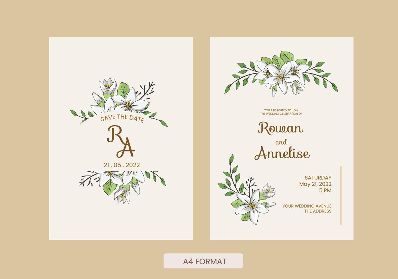 handgezeichnete floral vintage hochzeitseinladungsschablone vektor