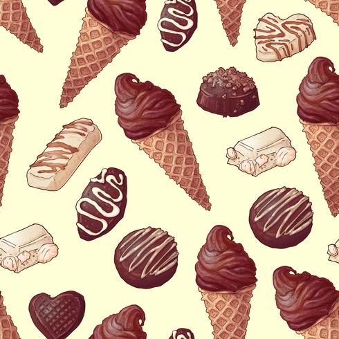 Nahtloses Muster Schokoladeneis und Süßigkeiten. Vektor-illustration vektor