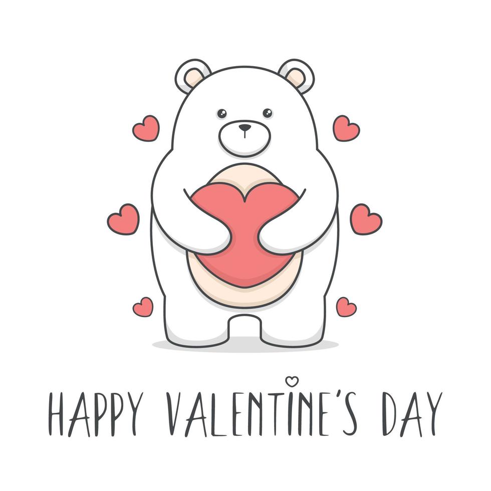 süßer Valentinstag Eisbär umarmt Herz vektor