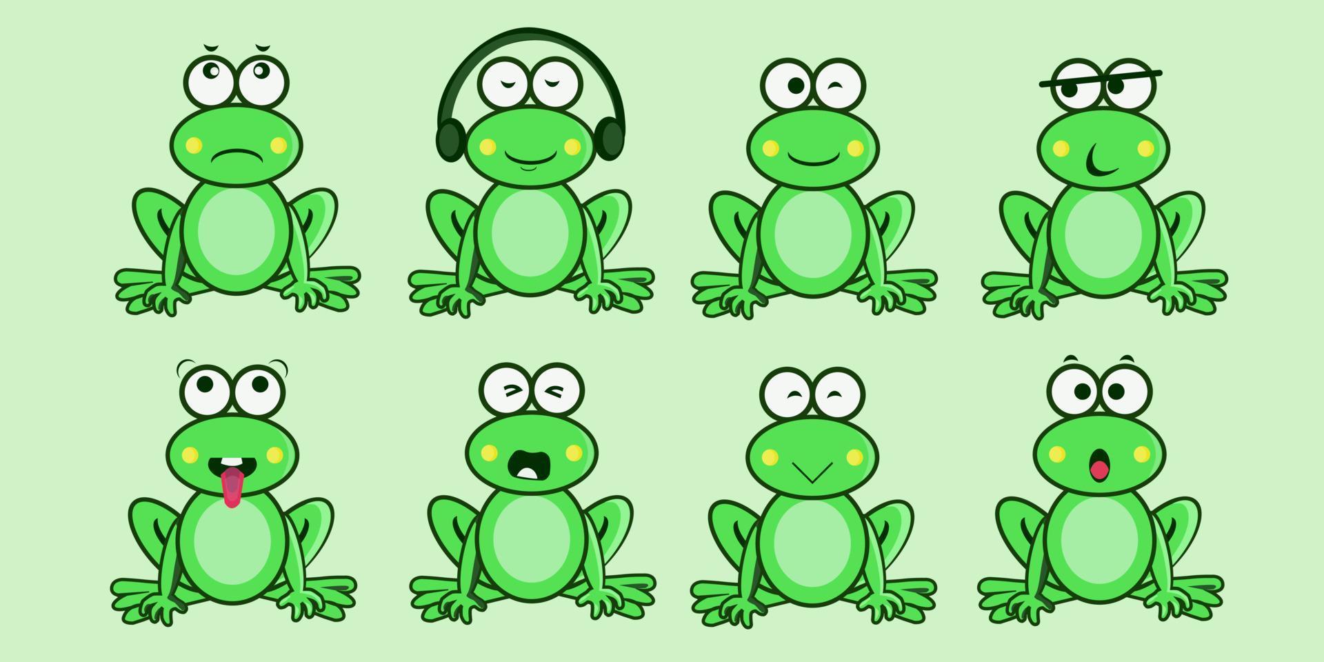 Niedliche lustige grüne Frosch Sticker Set Kollektion. Vector  handgezeichnete Karikatur Kawaii Charakter Illustration Aufkleber  Designset. Lustige Cartoon-Krötenfrosch-Maskottchen-Figur für  Social-Media-Bündel-Konzept Stock-Vektorgrafik von ©Kahovsky