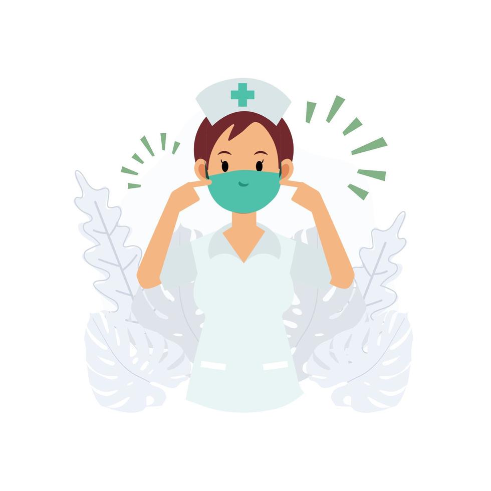 eine krankenschwester zeigt eine medizinische maske, eine medizinische maske von wera auf die richtige weise. medizinische caoncept.flat Vektor 2D-Cartoon-Charakter-Illustration