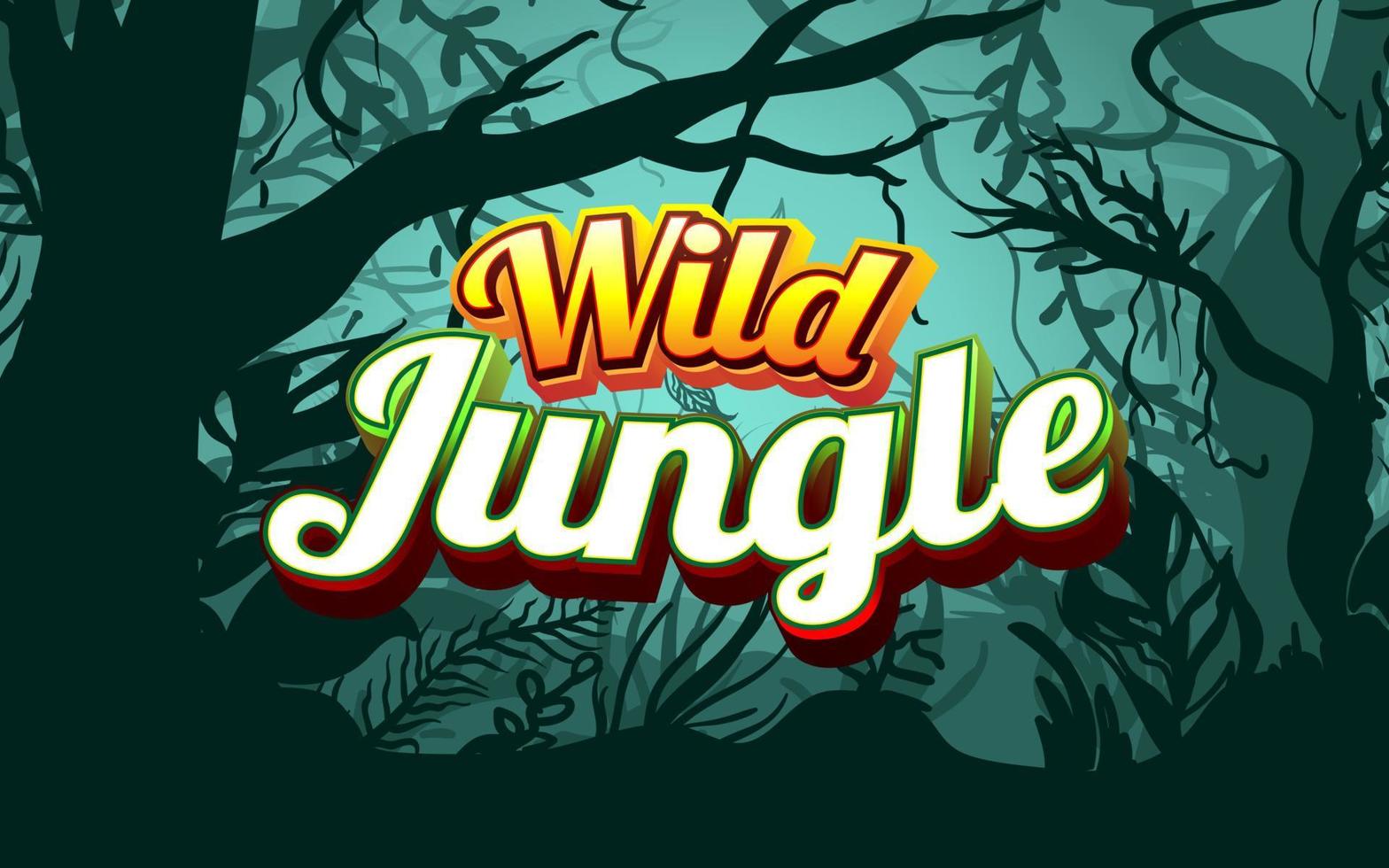 wilder Dschungel 3D-Texteffekt mit Silhouette Waldhintergrund vektor