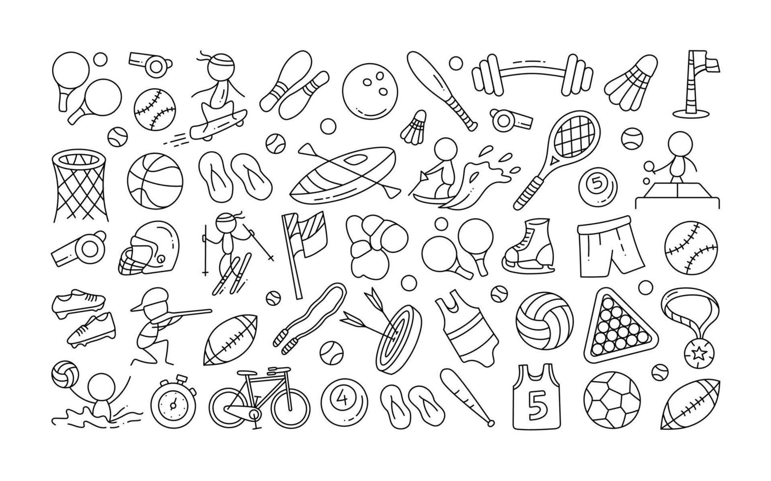 Sport-Doodle-Element, Sport-Muster-Doodle, Hand-Draw-Doodle-Sport, Sport-Icon-Set-Umriss vektor