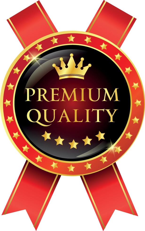 röd premium kvalitetsetikett med band vektor